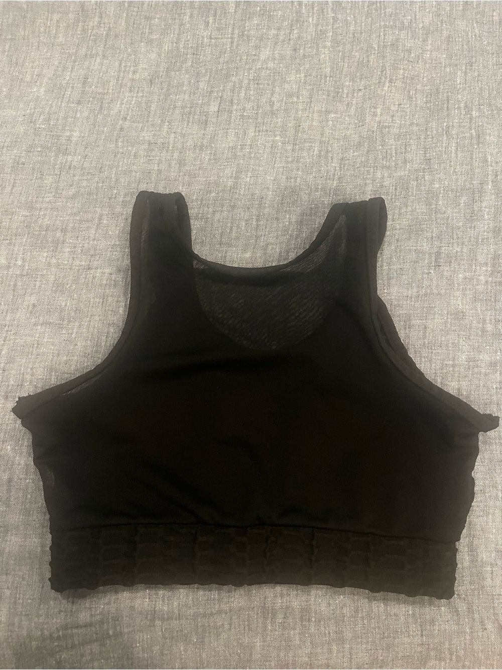 LA Society Seamless Black Mesh-Back Crop Sports Bra